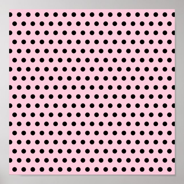 Pink and Black Polka Dot Pattern. Spotty. Poster (Front)