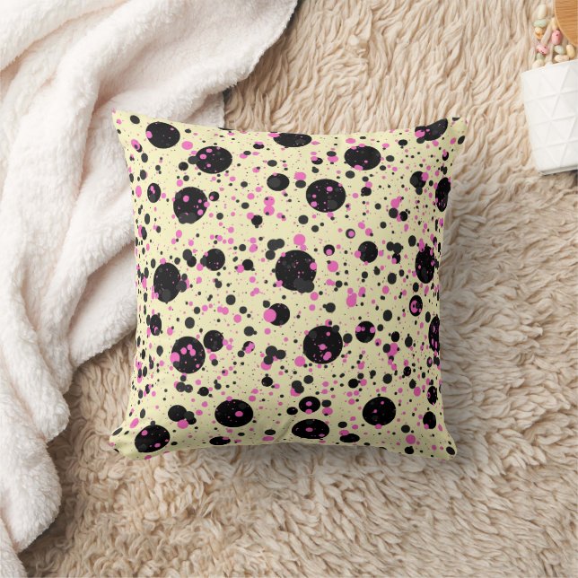 Pink and Black Polka Dot Pattern Throw Pillow (Blanket)