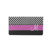 Pink and Black Polka Dot Pattern with Monogram Checkbook Cover (Front)
