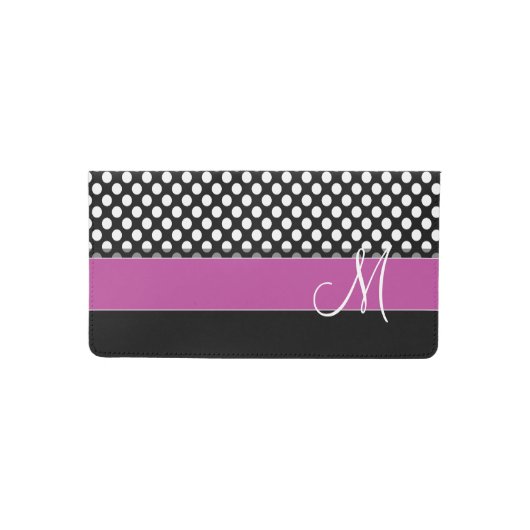Pink and Black Polka Dot Pattern with Monogram Checkbook Cover (Front)