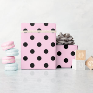 Pink and black polka dot pattern wrapping paper
