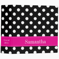 Pink and Black Polka Dot Personalized School 3 Ring Binder