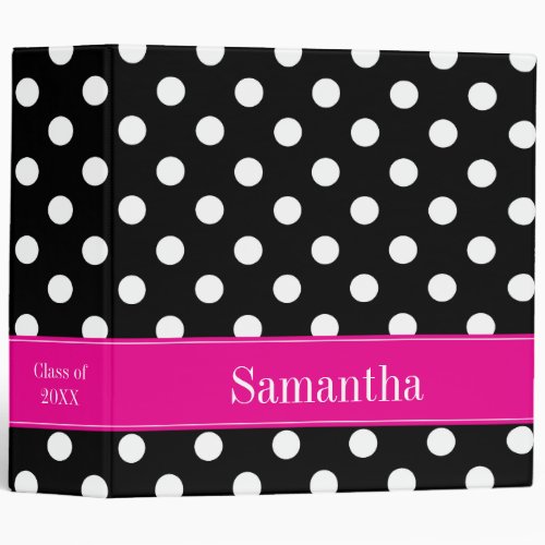 Pink and Black Polka Dot Personalized School 3 Ring Binder