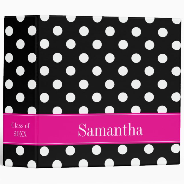 Pink and Black Polka Dot Personalized School 3 Ring Binder (Front/Spine)