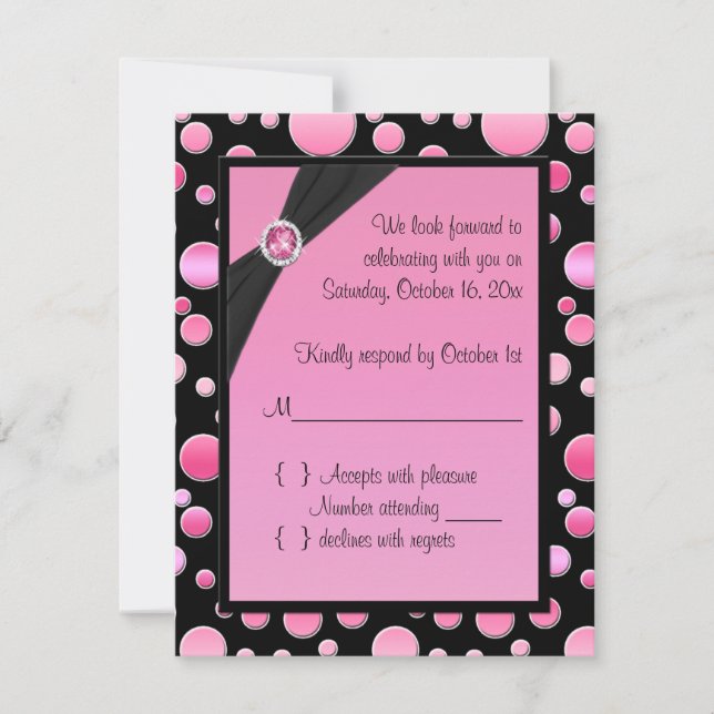 Pink and Black Polka Dot RSVP Card (Front)