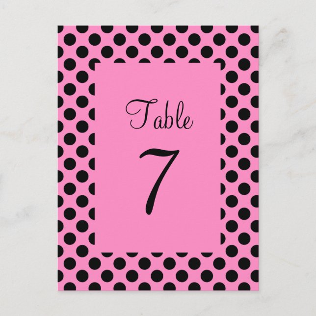 Pink and Black Polka Dot Table Number Postcard (Front)