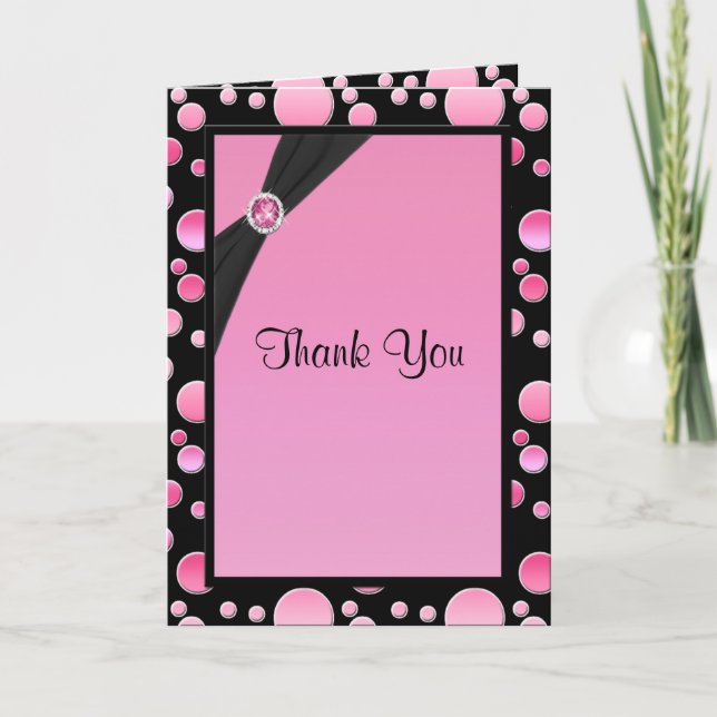 Pink and Black Polka Dot Thank You Card (Front)