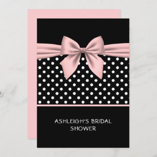 Pink and Black Polka Dot with Bow Bridal Shower In Invitation