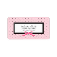 Pink and Black Polka Dot with Pink Ribbon Address Label