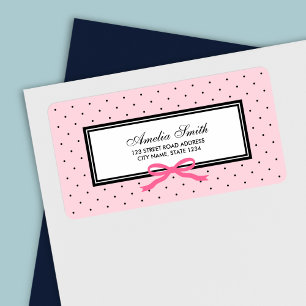 Pink and Black Polka Dot with Pink Ribbon Address Label