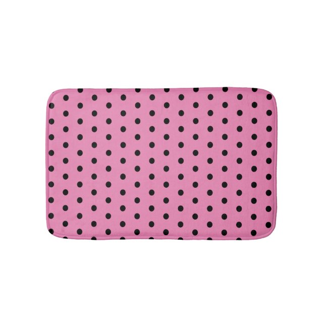 Pink and Black Polka Dots Bath Mat (Front)