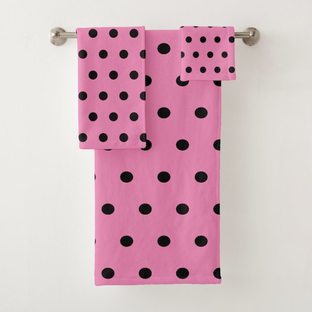 Pink and Black Polka Dots Bath Towel Set (Insitu)