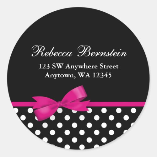 Pink and Black Polka Dots Bow Address Label