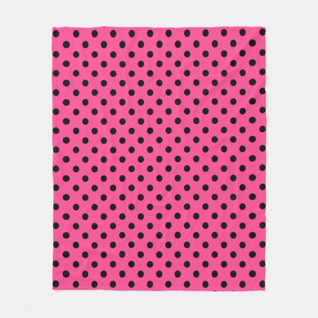 Pink and Black Polka Dots Fleece Blanket (Front)