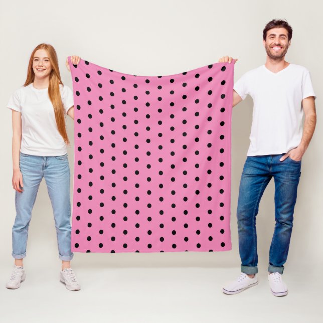 Pink and Black Polka Dots Fleece Blanket (In Situ)