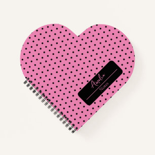 Pink and black polka dots heart  notebook