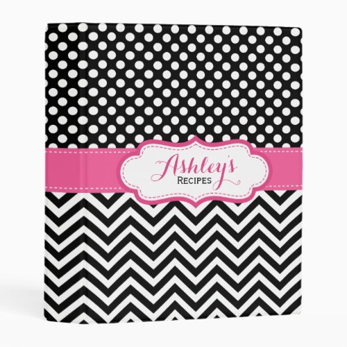 Pink and Black Polka Dots Pattern Recipe Mini Binder