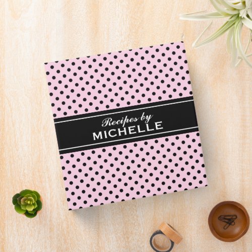 Pink and black polka dots recipe binder cookbook