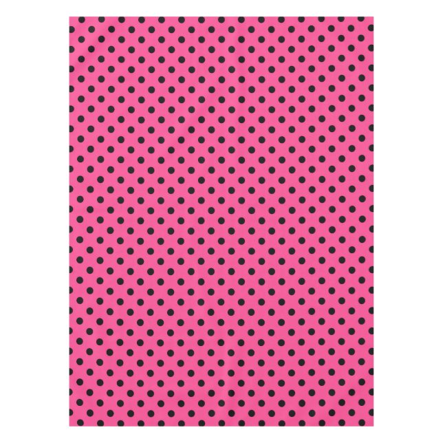 Pink and Black Polka Dots Tablecloth (Front)