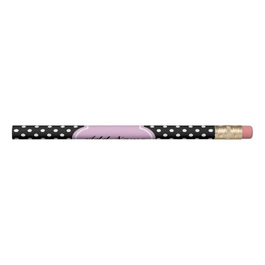 Pink and black polkadots pencil with custom name (Rotated 270)