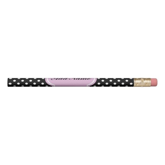 Pink and black polkadots pencil with custom name (Rotated 90)