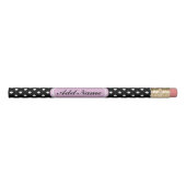 Pink and black polkadots pencil with custom name (Front)