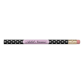 Pink and black polkadots pencil with custom name
