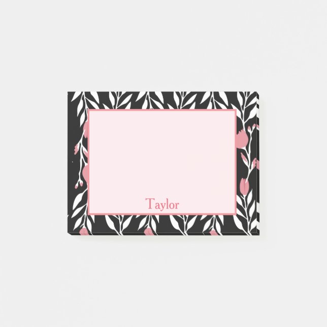 Pink and Black Pretty Floral Post-it Notes (Front)