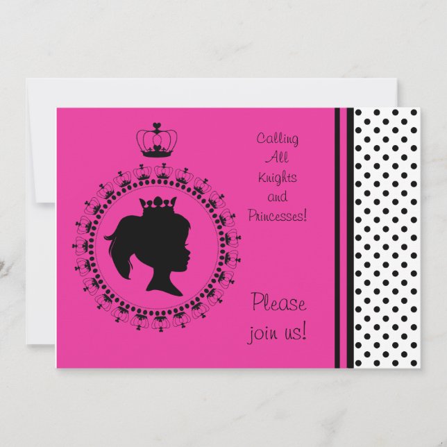 Pink and Black Princess 5x7 Birthday Invitations (Front)