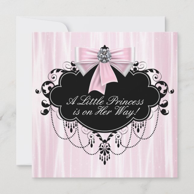 Pink and Black Princess Baby Shower Invitation (Front)