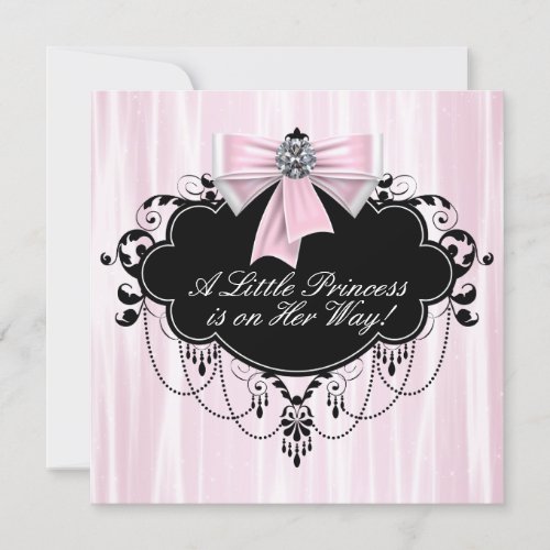 Pink and Black Princess Baby Shower Invitation
