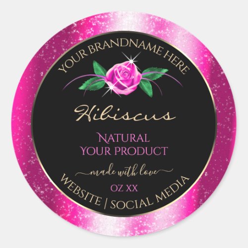 Pink and Black Product Labels Floral Rose Glitter