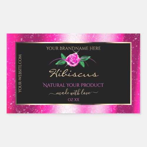 Pink and Black Product Labels Floral Rose Glitter