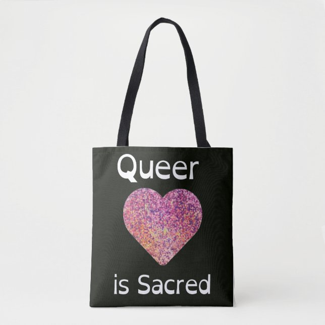 Pink and Black Queer Love Is Sacred Tote Bag (Front)