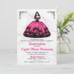 Pink and Black Quinceañera Invitation