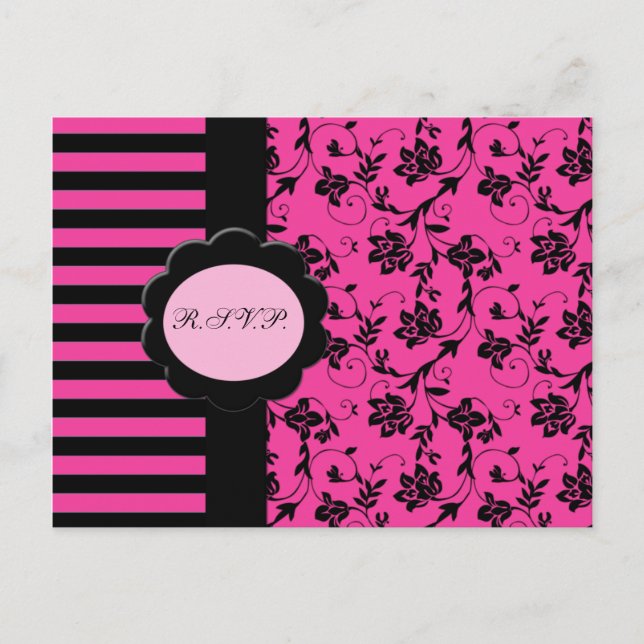 Pink and Black R.S.V.P. Card (Front)