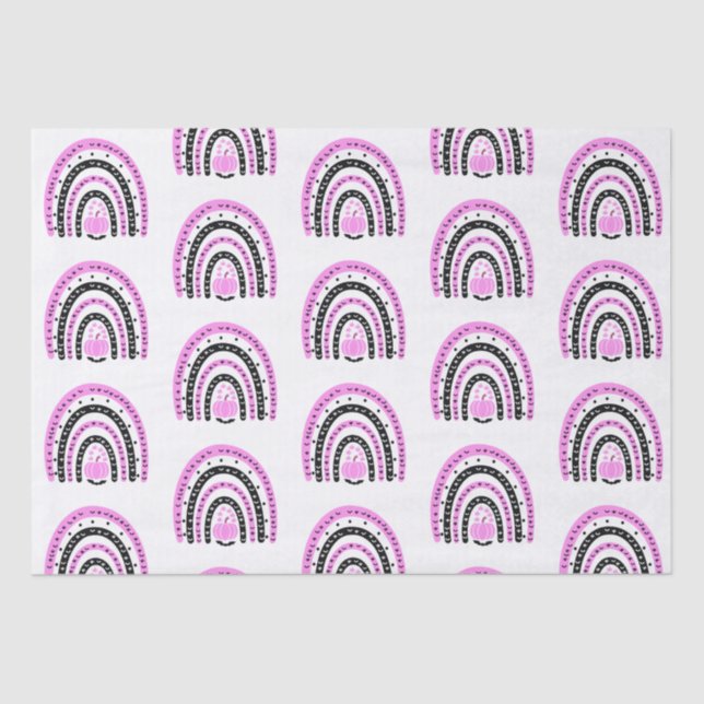 Pink and Black Rainbows Bats White Halloween Tissue Paper (Front)
