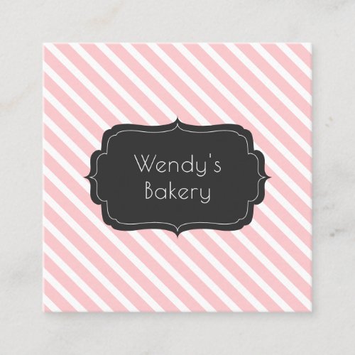 Pink and black retro candy stripes vintage bakery square business card