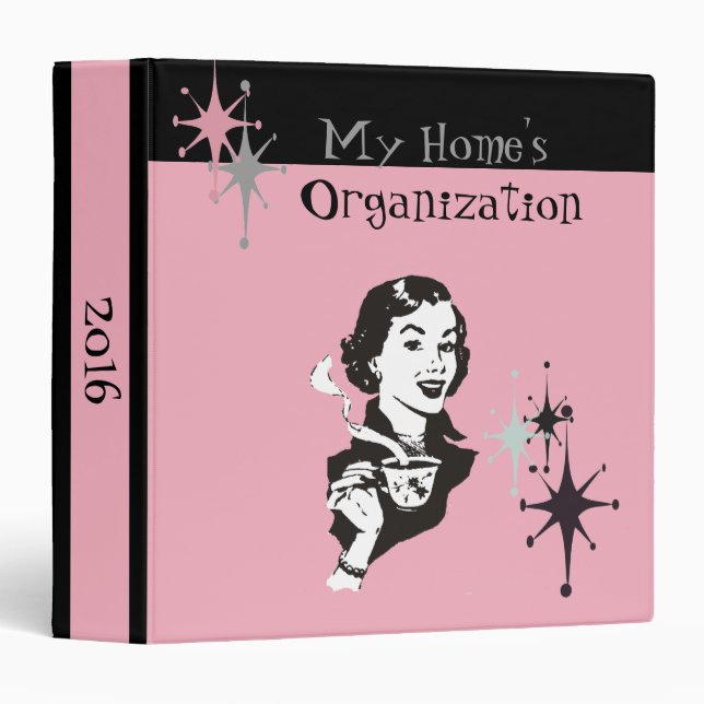 Pink and Black Retro Home Organization Binder (Front/Spine)