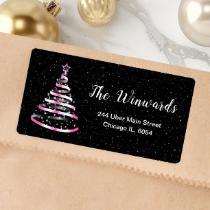 Pink and Black Ribbon Christmas Tree Label