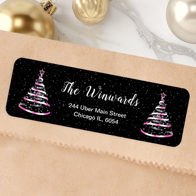 Pink and Black Ribbon Christmas Tree Label (Creator Uploaded)