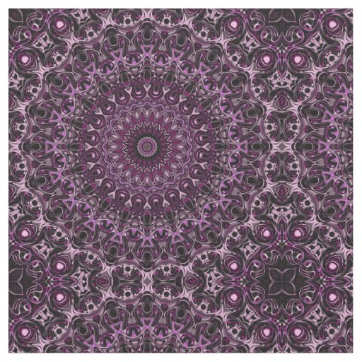 Pink and Black Rose Mandala with Floral Geometry Fabric