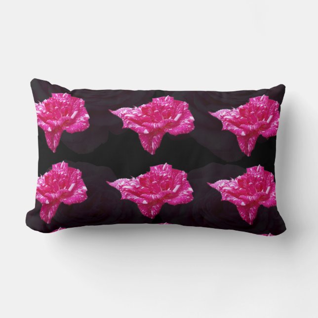 Pink And Black Rose Pattern, Lumbar Pillow (Front)