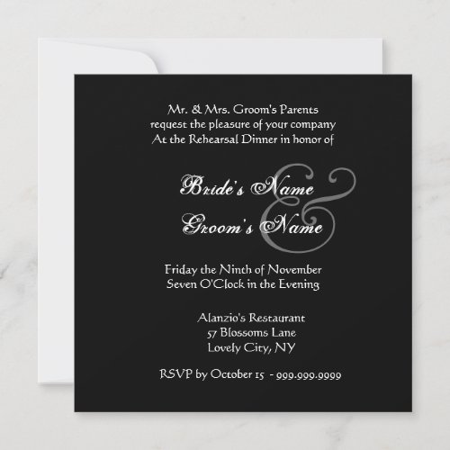 Pink and Black Rose Rehearsal Dinner Personalized Invitation