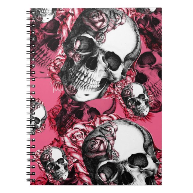 Pink and black rose skull pattern. notebook (Front)