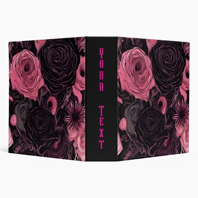 Pink and Black roses 3 Ring Binder (Background)