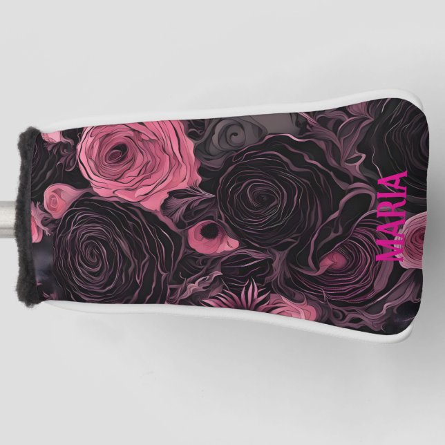 Pink and Black Roses Goth Golf Head Cover (Front)