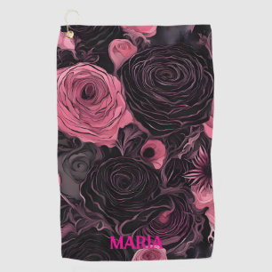 Pink and Black Roses Goth Golf Towel