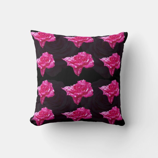 Pink And Black Roses Pattern , Throw Cushion. Throw Pillow (Front)