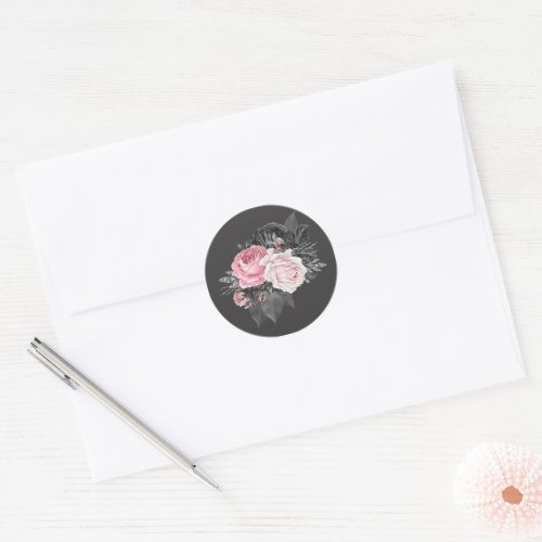 Pink and Black Roses Wedding Classic Round Sticker